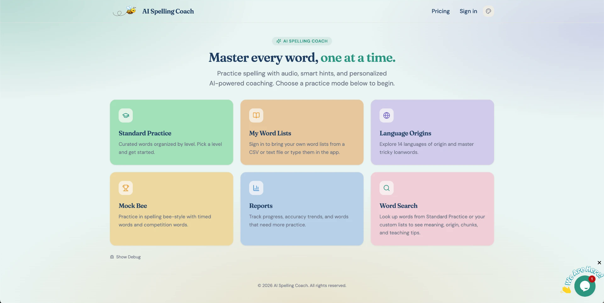 BrightBee AI spelling coach practice dashboard